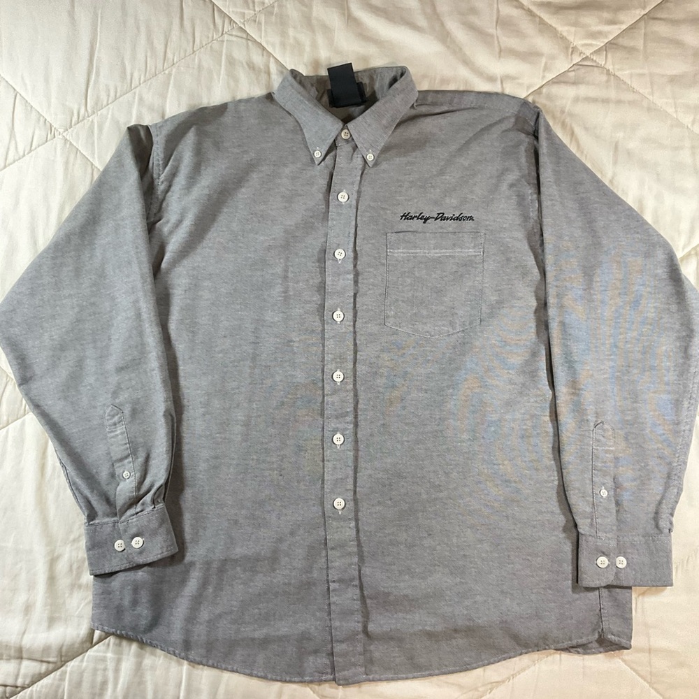 Men's XL Harley Davidson Long Sleeve Button Down Grey Shirt #2392